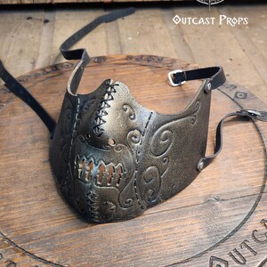 Death Wizard Leather Mask M1 Handcrafted Mask for Dark mages witches and powerful sorcerers with Intricate Details and Metallic Finish Gold