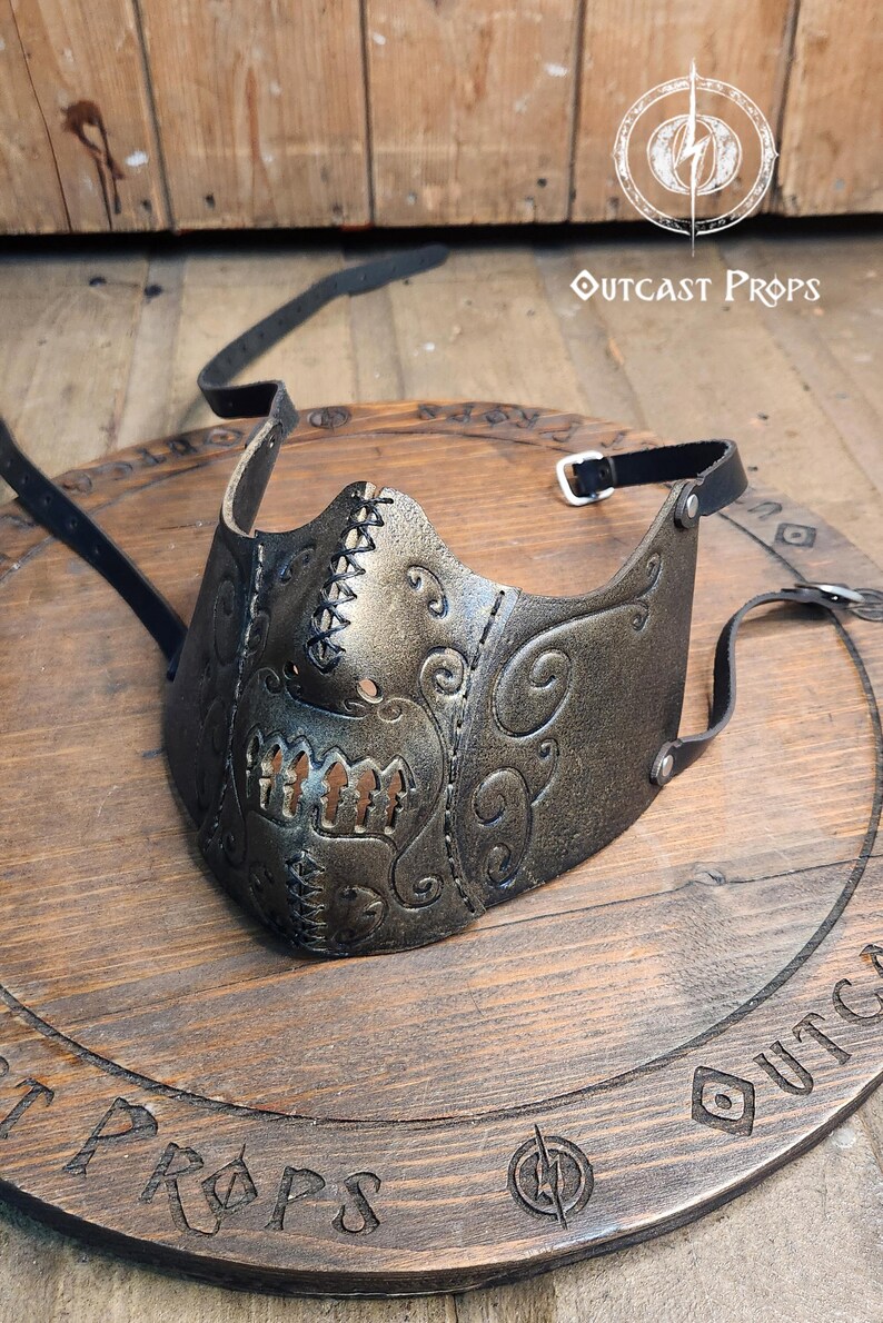 Death Wizard Leather Mask M1 Handcrafted Mask for Dark mages witches and powerful sorcerers with Intricate Details and Metallic Finish Gold