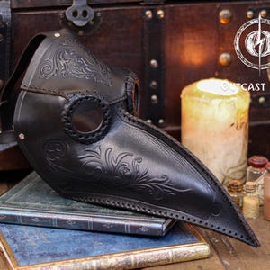 Plague Doctor Mask with Floral Engraved Leather - Steampunk Gothic Costume Accessory for LARP & Cosplay