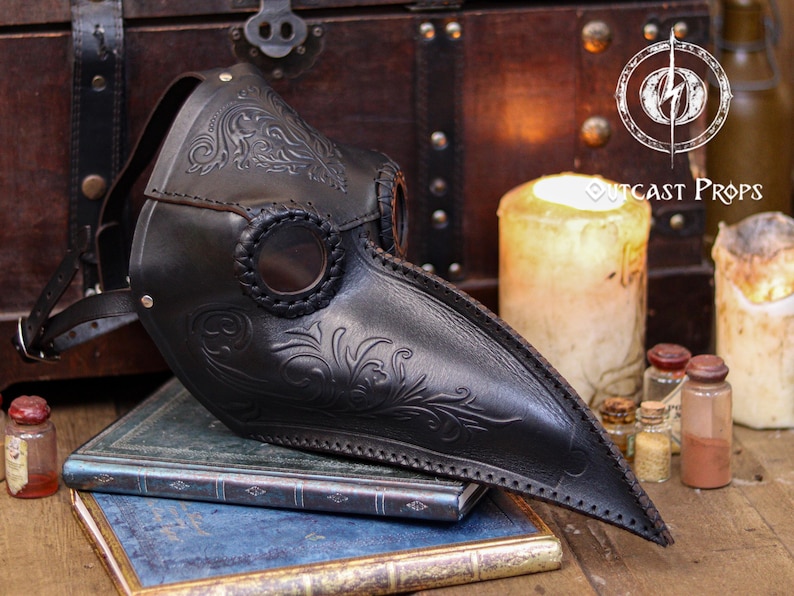 Plague Doctor Mask with Floral Engraved Leather - Steampunk Gothic Costume Accessory for LARP & Cosplay