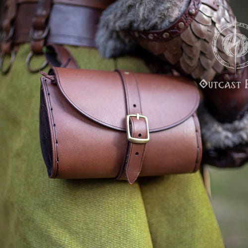 Leather Hip Bag Belt Bag for Larp Medieval Purse Steampunk  display picture 3