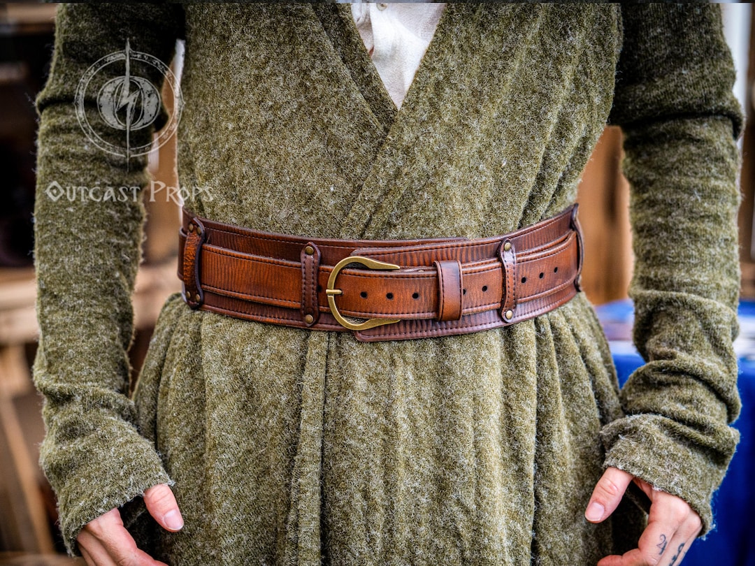 Medieval leather LARP renaissance western belt brass buckle equestrian women M 59 main image 3