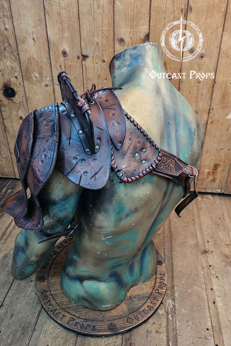 Leather Shoulder Armor for LARP Cosplay or Renaissance Fair Viking Pauldron Celtic Details Fantasy Warrior Costume Barbarian Shoulder Pad