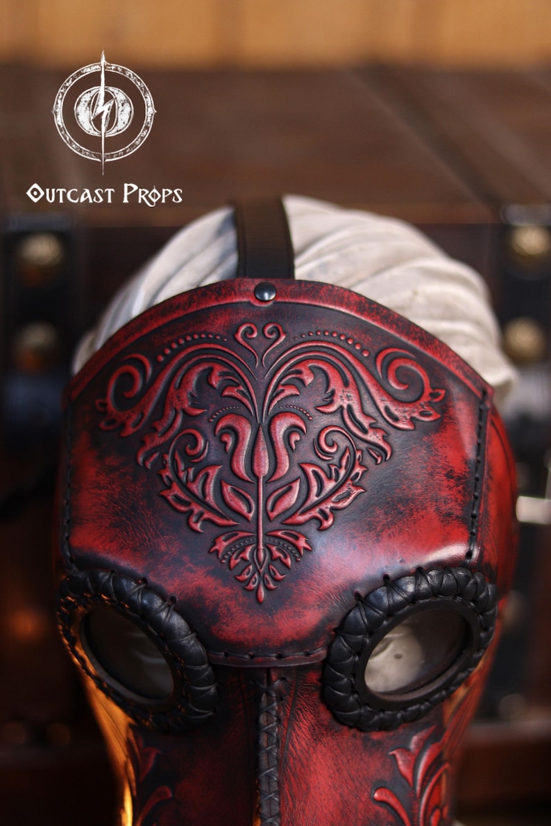 Plague Doctor Mask with Floral Engraved Leather - Steampunk Gothic Costume Accessory for LARP & Cosplay