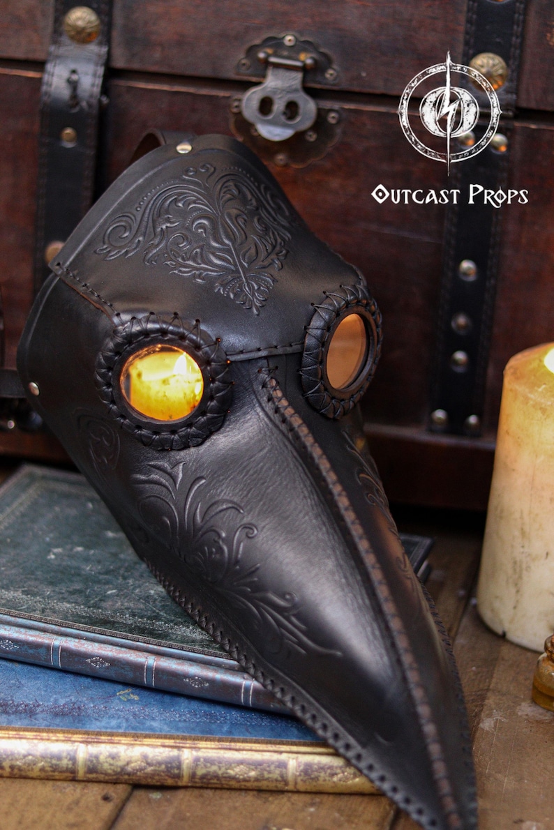 Plague Doctor Mask with Floral Engraved Leather - Steampunk Gothic Costume Accessory for LARP & Cosplay