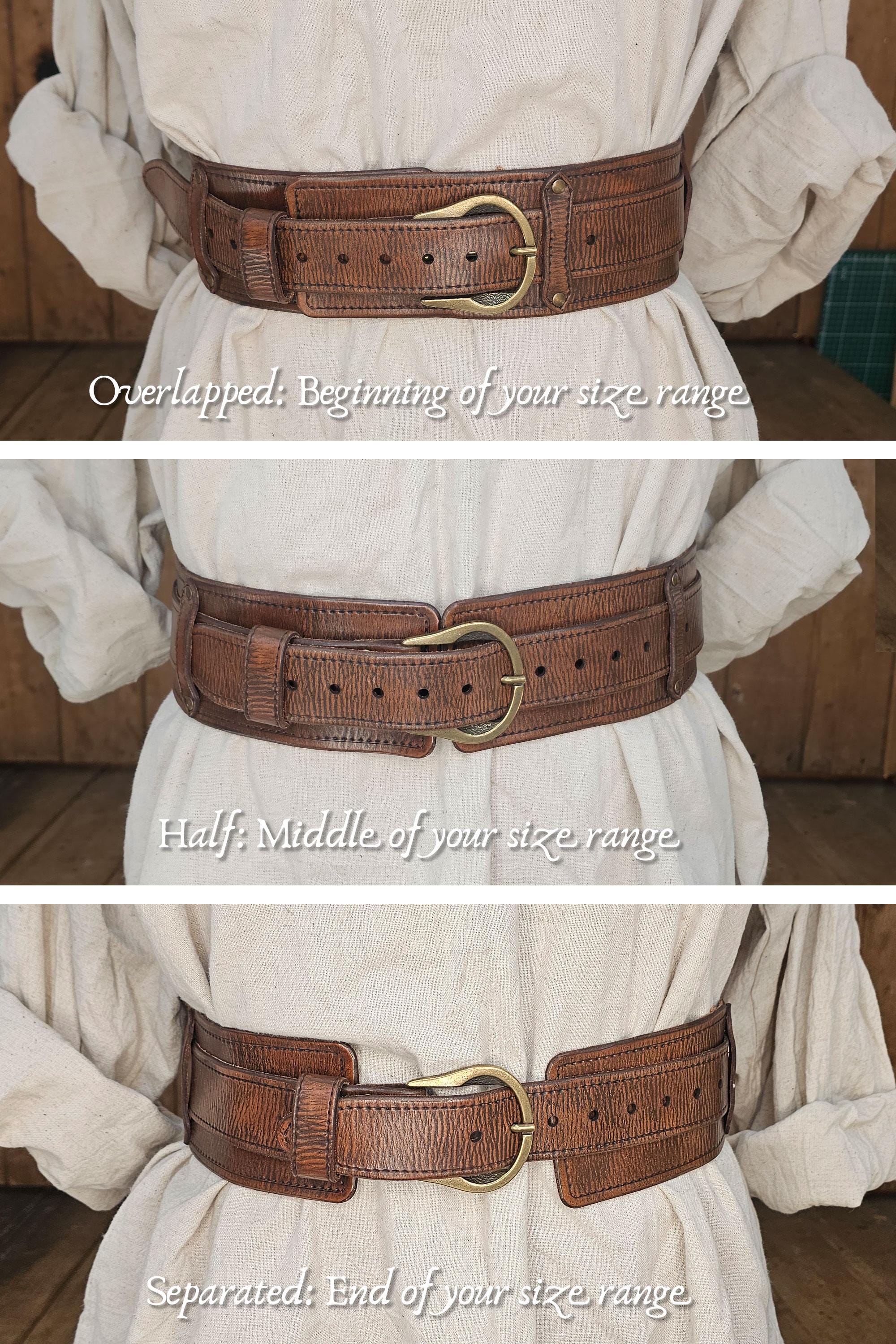 Medieval leather LARP renaissance western belt brass buckle equestrian women M Leather Renaissance Belt – French Meadows main image 3