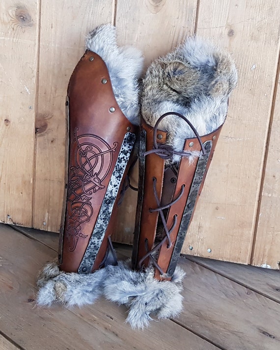 Viking Bracer for Larp in Leather, Metal and Hair to Create