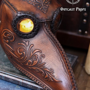 Plague Doctor Mask with Floral Engraved Leather - Steampunk Gothic Costume Accessory for LARP & Cosplay