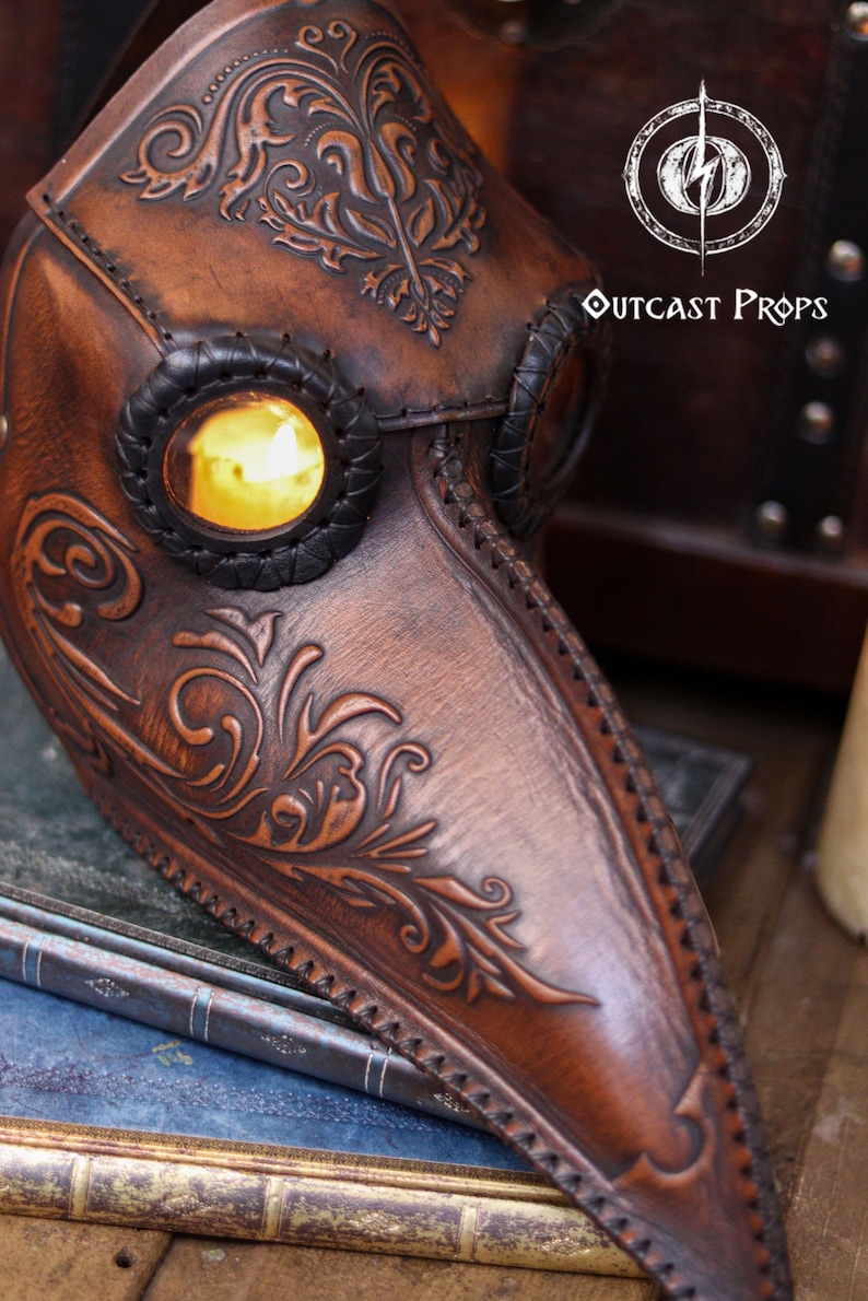Plague Doctor Mask with Floral Engraved Leather - Steampunk Gothic Costume Accessory for LARP & Cosplay