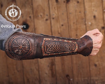 Viking Celtic Knot Leather Bracer Sedrik Engraved Arm Guard Medieval LARP Armor Handmade Brown Accessory