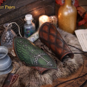 White tree leather bracers fantasy ranger armor LARP bracers medieval cosplay accessory elven warrior costume gear embossed vambraces
