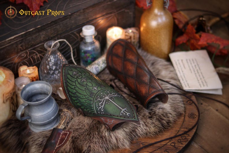 White tree leather bracers fantasy ranger armor LARP bracers medieval cosplay accessory elven warrior costume gear embossed vambraces