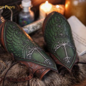 Brassards en cuir d'arbre blanc fantasy ranger armor GN brassards accessoire cosplay médiéval guerrier elfique costume gear en relief protège-bras