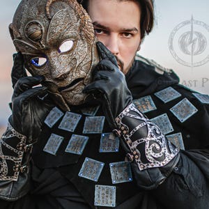 Dark Wizard bracers for larp costume and wizardry cosplay leather witchcraft handmade witcher armour, pair of bracers