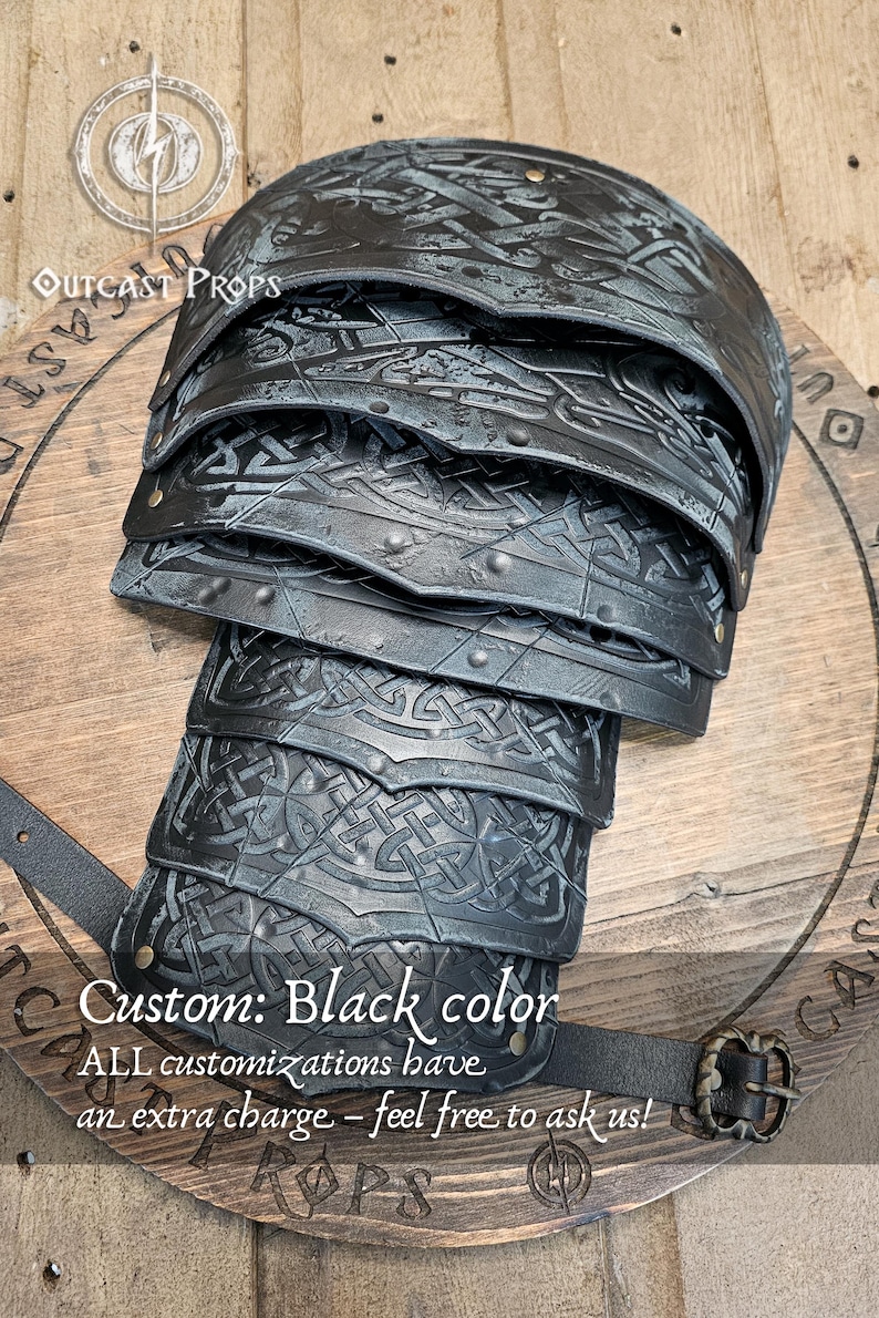 Handcrafted Viking Leather Shoulder Armor - Celtic Engraved Nordic Pauldrons for LARP & Cosplay