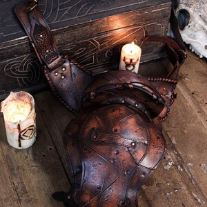 Barbarian Viking Leather Pauldron with haute armor set larp armor viking shoulder piece men post apocalyptic cosplay