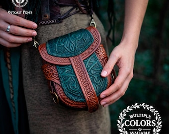 Medieval leather bag Celtic pouch viking belt bag larp fantasy leather purse renaissance festival costume bag elven crossbody phone holder