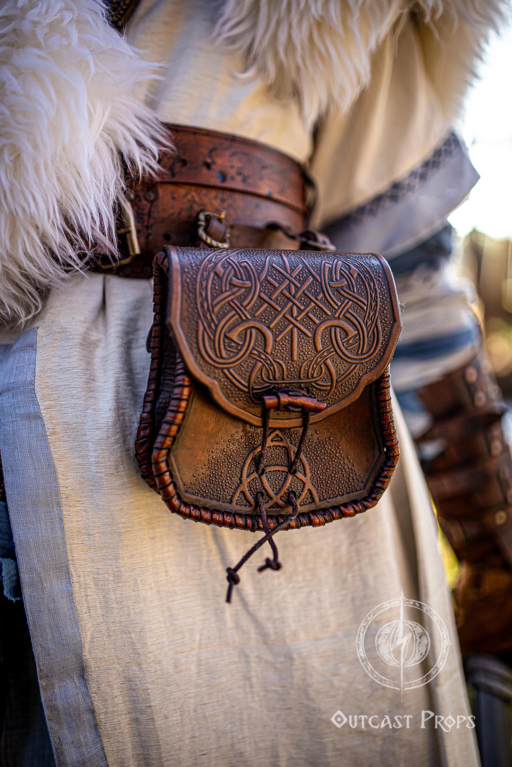 Leather Belt Pouch Medieval Costume Viking Bracer Set for Men Women Norse Warrior Bracer and Belt Ensemble - Embrace Viking  main image 2