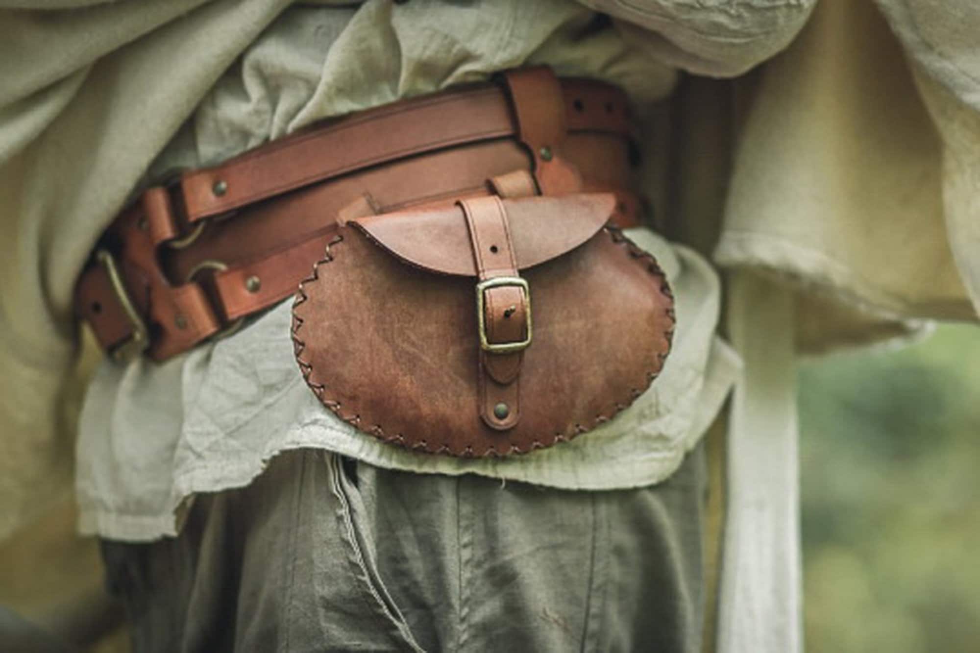 Leather Medieval Black belt pouch. Vintage Bag for Cosplay costume ...