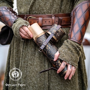 Ornate Leather Scroll Holder Premium Leather Scroll Case for LARP Medieval Document Tube Renaissance Faires Fantasy Decor & Luxury Gifting