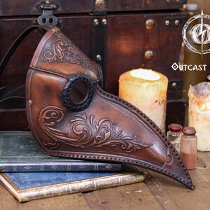 Plague Doctor Mask with Floral Engraved Leather - Steampunk Gothic Costume Accessory for LARP & Cosplay
