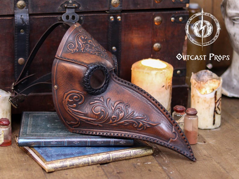 Plague Doctor Mask with Floral Engraved Leather - Steampunk Gothic Costume Accessory for LARP & Cosplay