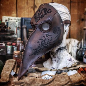 Plague Doctor Mask Long Nose Bird Mask with Floral engravings Steampunk costume full-grain leather LARP medieval assassin alchemist cosplay image 2