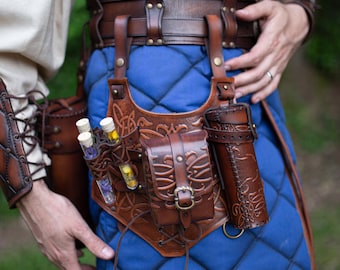 Harnais de cuisse modulaire en cuir GN pochette à potion alchimiste sac de jambe médiéval accessoires Ren Faire étui à parchemin étui porte-baguette cosplay