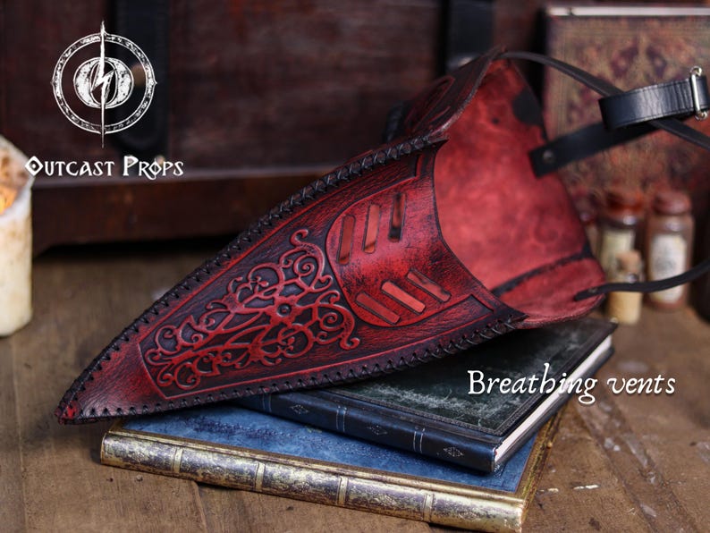 Plague Doctor Mask with Floral Engraved Leather - Steampunk Gothic Costume Accessory for LARP & Cosplay