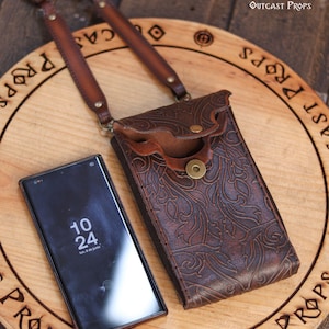 レザー製スマホバッグ、レザー製クロスボディバッグ、スマートフォンホルダー、レザー製ベルトポーチ、ルネッサンスフェアバッグ、LARPアクセサリー 画像 13