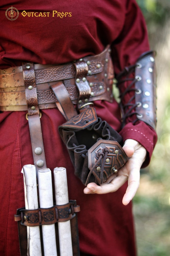 Leather Viking Belt Pouch Medieval Coin Pouch LARP Ren Faire Belt Bag Fantasy Dice Pouch Leather Celtic Cosplay Accessories Dwarf Gear