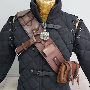 Bear school leather baldric ursine armor belt shoulder strap larp costume accessory medieval leather bandolier monster hunter gear
