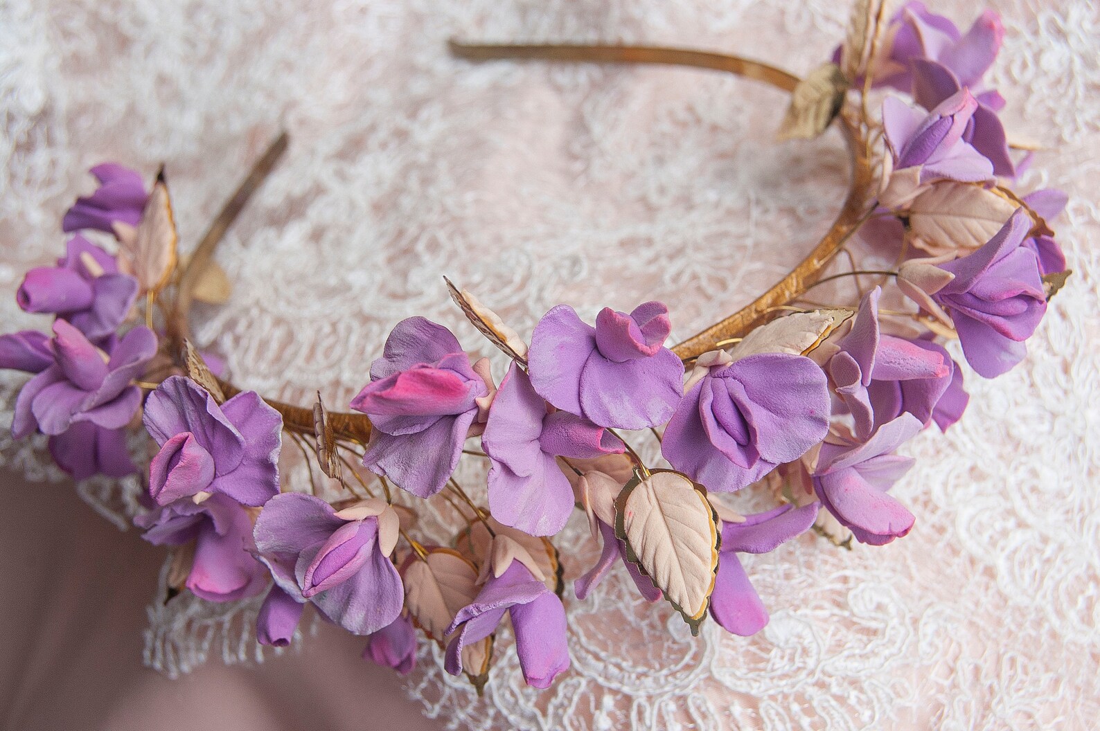 Wisteria headband from polymer clay Purple crown for wedding Etsy
