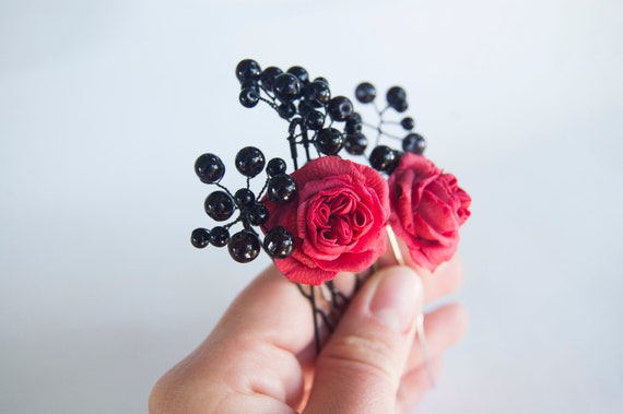 red rose hair pins