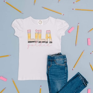 Graphic Back to School Pencil Name Shirt, Kindergarten, First Day of School, School, Personalized Back to School Shirt