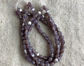 Czech Glass Pinch Beads in Lilac with Mercury Finish, 4 mm x 5 mm, 1 mm hole, 30 beads per strand