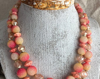 Estate jewelry vintage multi strand beaded necklace Cream white 1950/'s sugar bead beaded necklace