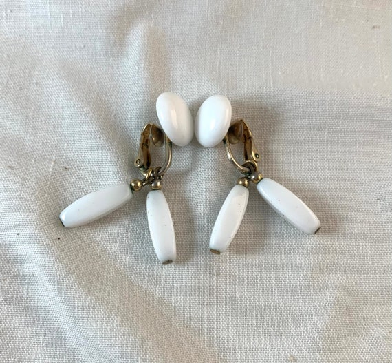 Napier Milk Glass Clip on Earrings, 1 3/4" long, … - image 1