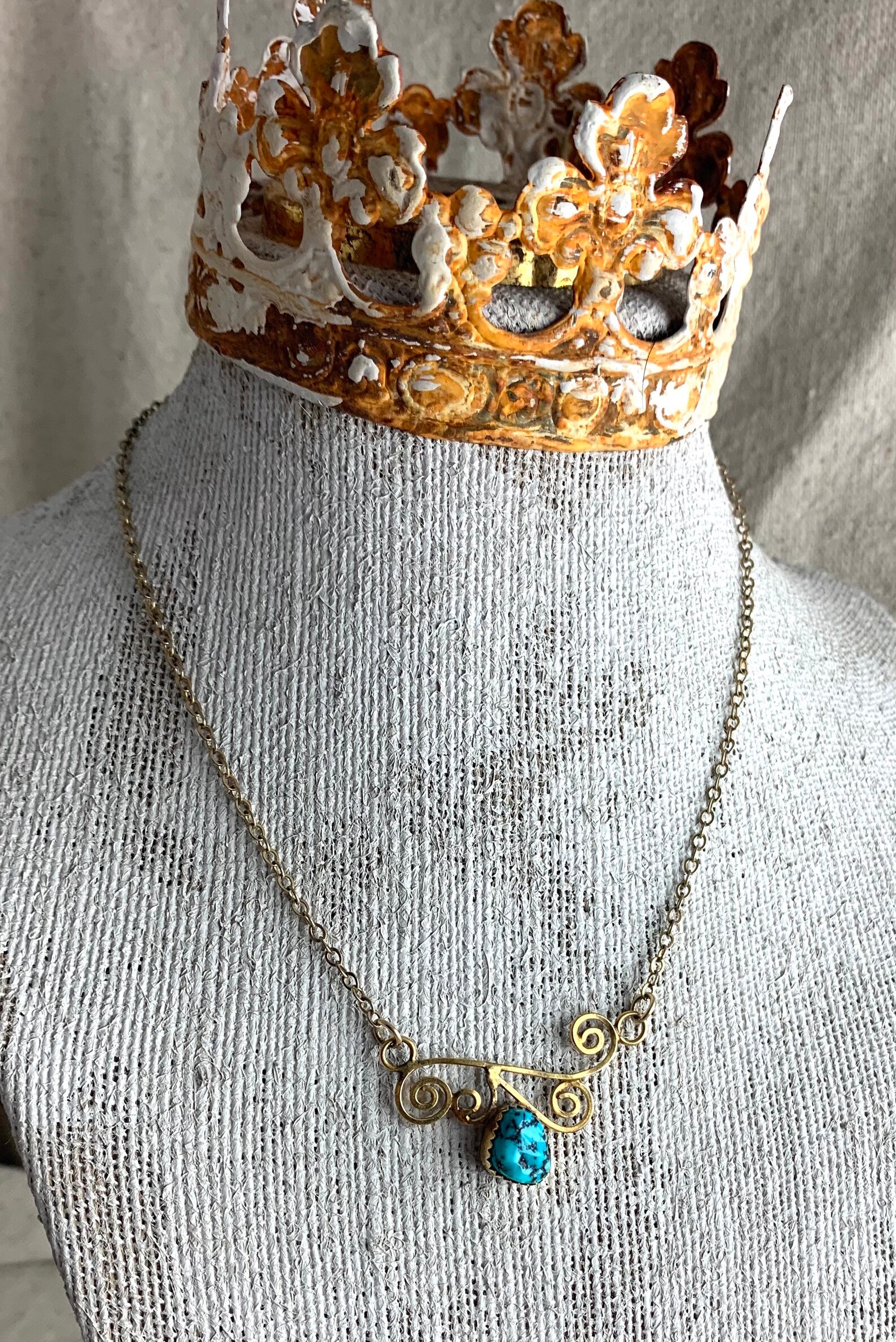 Vintage Gold Filled Turquoise Necklace 14 long pendant Etsy