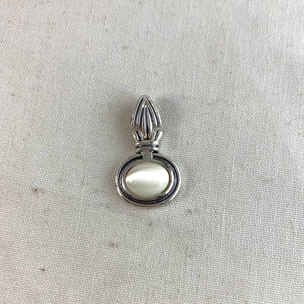 Roman Cat's Eye Cabochon Pendant / Enhancer, 1" x 5/8", 2 mm bail opening, silver tone base metal, signed