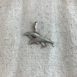 Sterling Silver Dolphin Pendant, 1&quot; x 1&quot;, 2 mm bail opening, vintage, marked 925