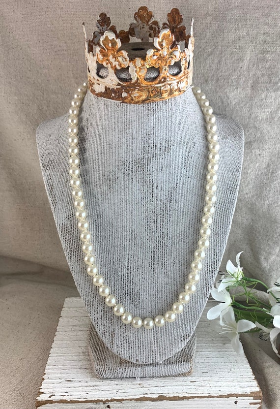 Vintage Knotted Faux Pearl Bead Necklace, 20" lon… - image 1
