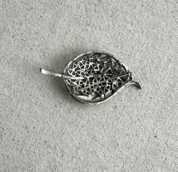 Filigree Leaf Brooch, 2 7/8" x 1 1/2", silver ton… - image 2