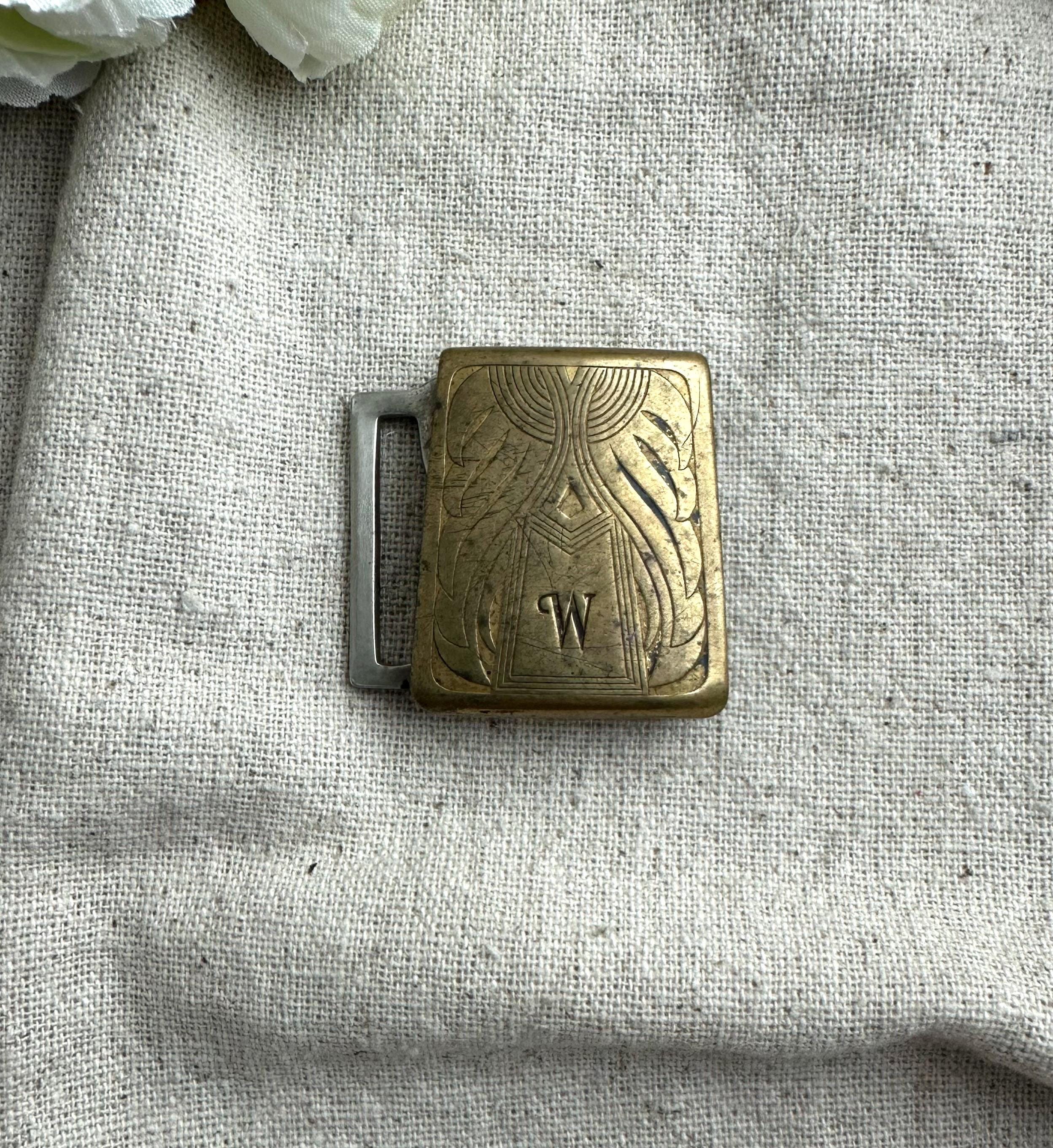 Vintage 30s/40s Knit Green Belt with Antique Brass Art Nouveau Buckle 30s Belt - Etsy main image 2