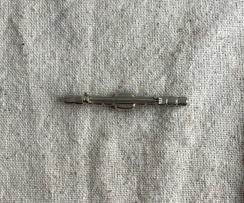 clear round cut rhinestones Vintage Rhinestone Bar Pin silver tone base metal red emerald cut rhinestone 2 long 9 mm x 8 mm center
