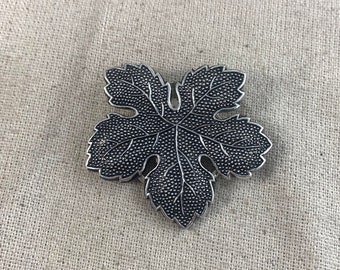 Western Germany Eloxal Aluminum Leaf Dress Clip, 1 3/4" x 1 3/4", silver tone, textured finish, vintage, signed