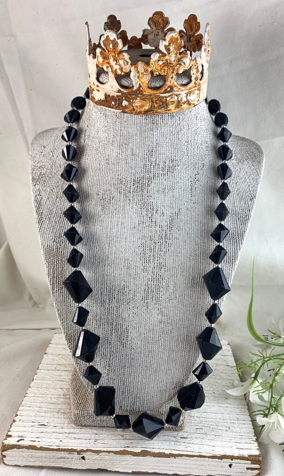 Trifari Black Plastic Bead Necklace, 24" long, 12… - image 1