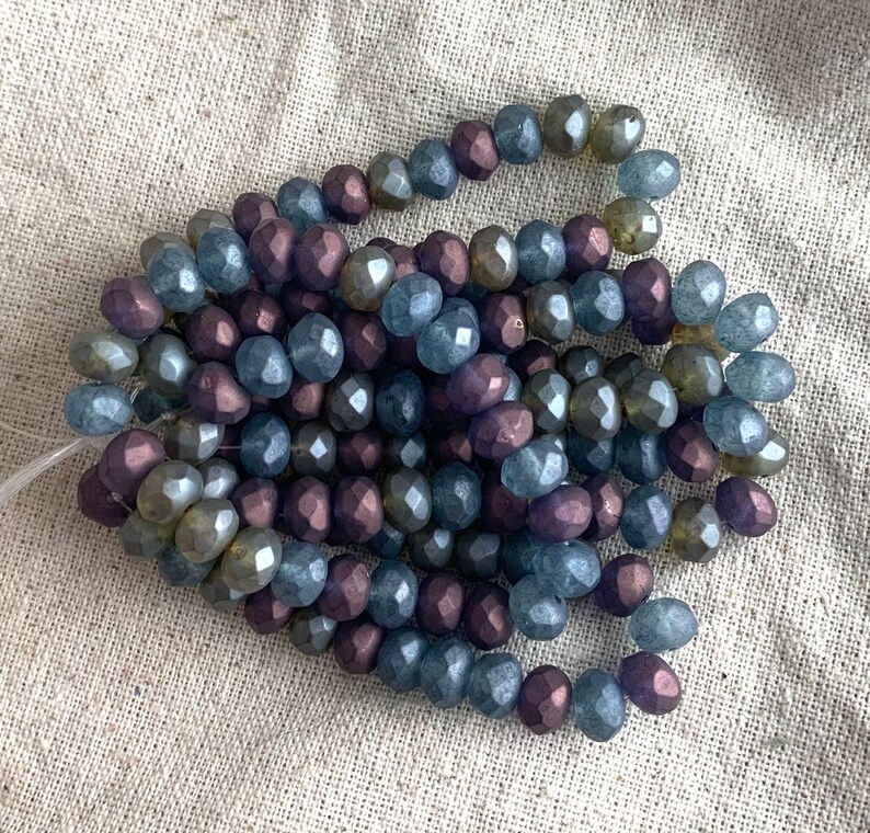 Czech Glass Faceted Rondelle Beads in Frosted Jewel Tones 1 mm hole 8 mm 25 beads per strand