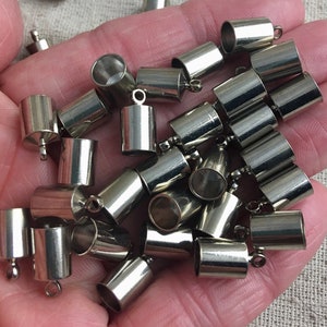 Silver Tone Cord Ends, leather, hemp, nylon, large, 7 mm, 16 pieces per lot
