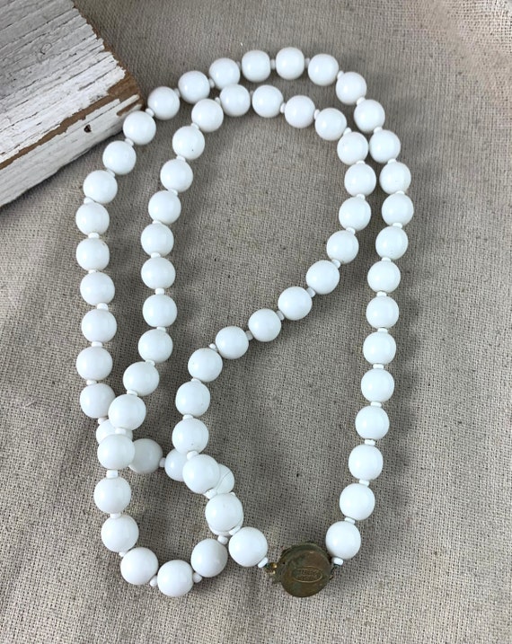 Miriam Haskell Milk Glass Bead Necklace, 30" long… - image 4